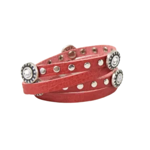 Bracciale in pelle borchiato Double Cherry