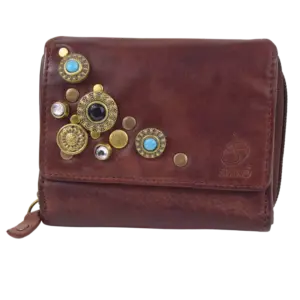 Portafoglio Agapanto in pelle lavata e borchiato