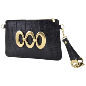 Pochette Arles in cuoio cocco stampato nero e oro