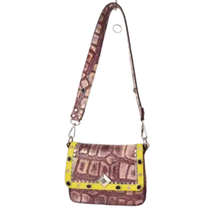 Borsetta Pepi in pelle stampata cocco viola e dettagli gialli