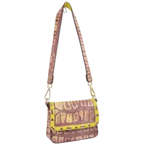 Borsetta Viola in pelle stampata cocco viola e dettagli gialli