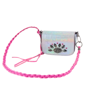 Borsetta Aurora in pelle boreale e borchiata con strass fuxia