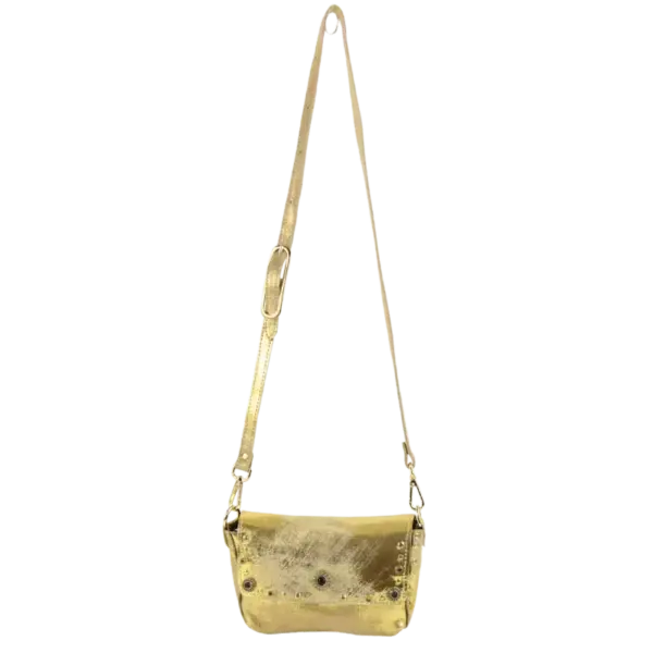 Borsetta miki Aurea in pelle laminata oro e borchiata