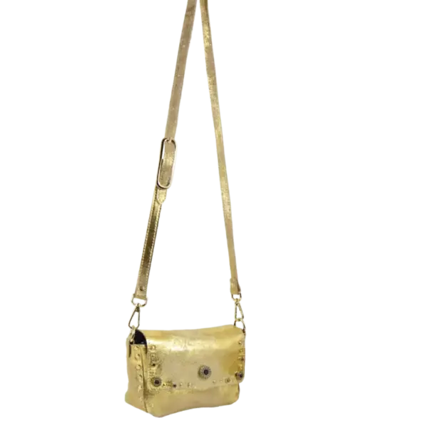 Borsetta miki Aurea in pelle laminata oro e borchiata