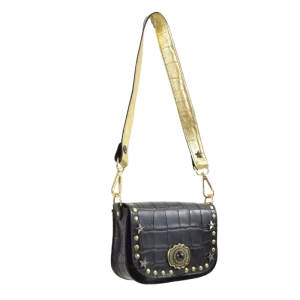 borsa cocco stella in pelle nero stampato cocco e borchiata