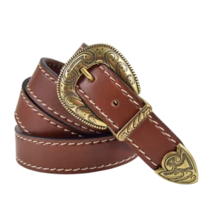 Cintura in cuoio cucita a marcapunto con trittico in stile western