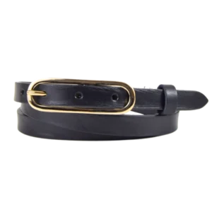 cintura in cuoio liscio nero con fibbia ovale in color oro lucido