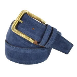 Cintura in pelle camoscio blu con fibbia oro