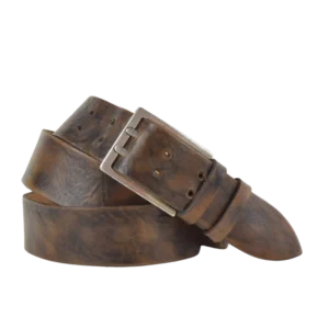 cintura in pelle tinta a mano con fibbia a doppio ardiglione