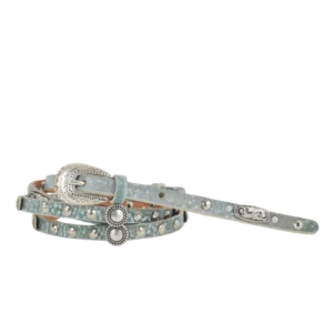 Cintura in pelle sottile color verde e borchie in stile western