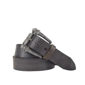 cintura in cuoio nera con fibbia a forma di tigre