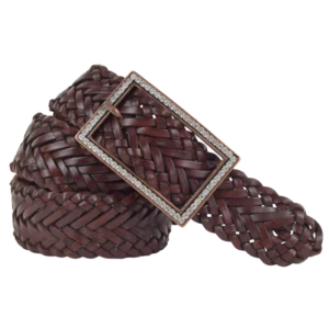 Cintura intrecciata alta con fibbia rettangolare tempestata di strass