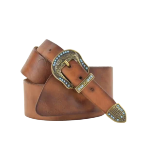 Cintura in pelle a modi bustino con trittico in stile western con turchesi