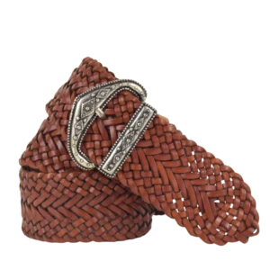 Cintura intrecciata in cuoio con fibbia e passante abbinati in stile indi